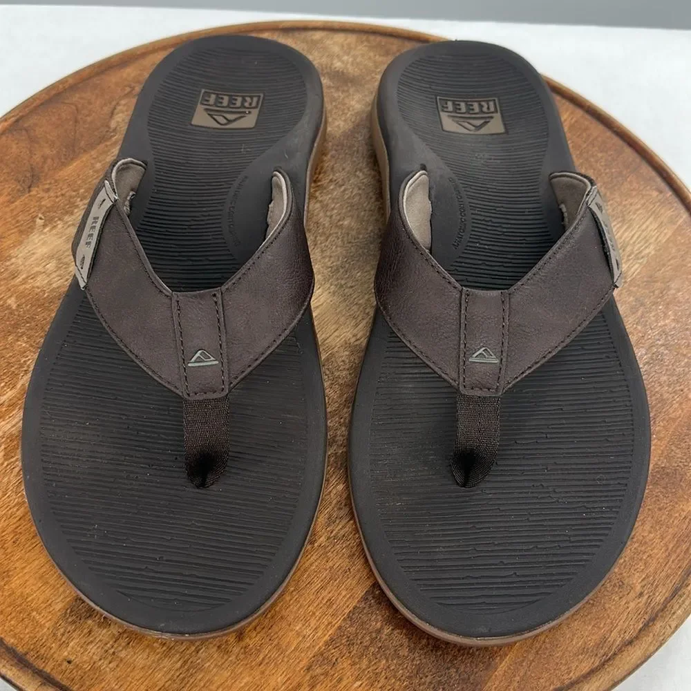Reef Sandals Mens 13 Santa Ana Brown Faux Leather Thong Flip Flop Beach Surf